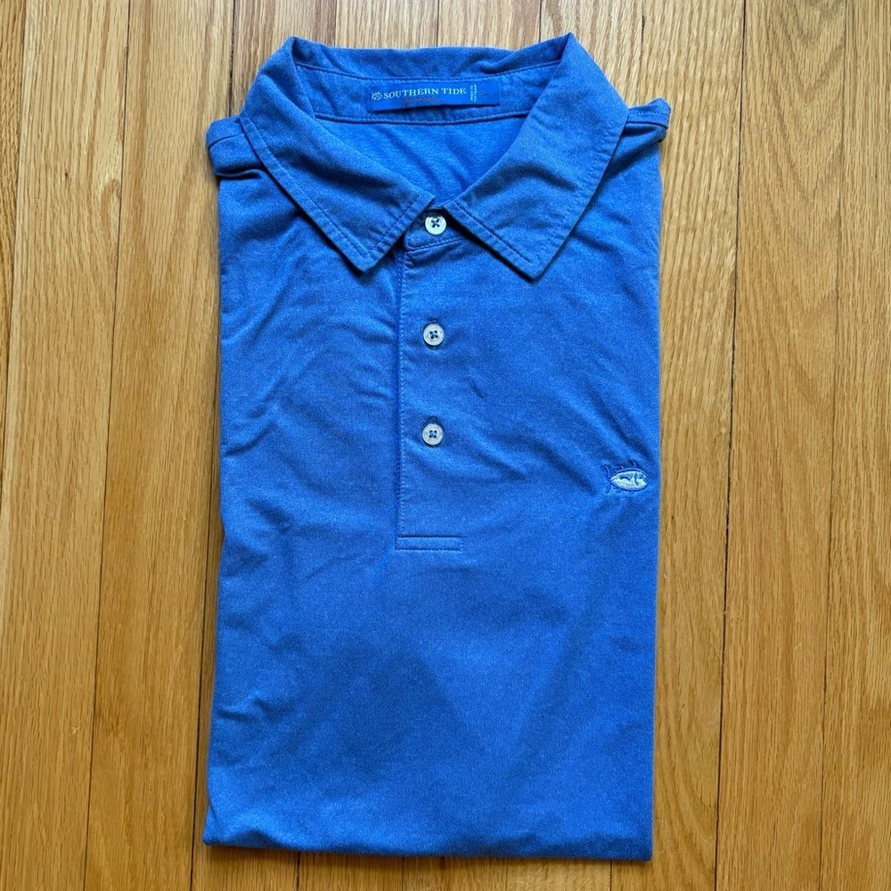 Southern Tide Men’s Short Sleeve Performance Polo Shirt Large Blue Solid